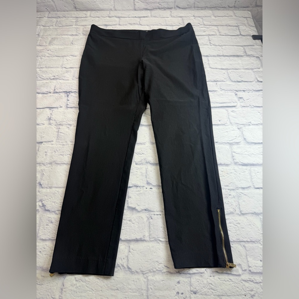 Calvin Klein Black Pull On Pants with Gold Zipper Detail. Size XL.